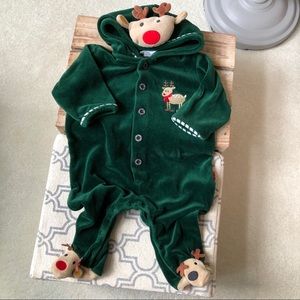 Baby Christmas outfit. Christmas onesie soft green velour.